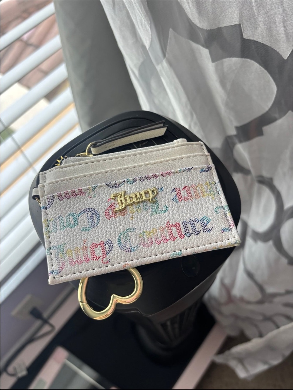Juicy Couture White Multicolor Logo Cardholder with Gold Heart Charm